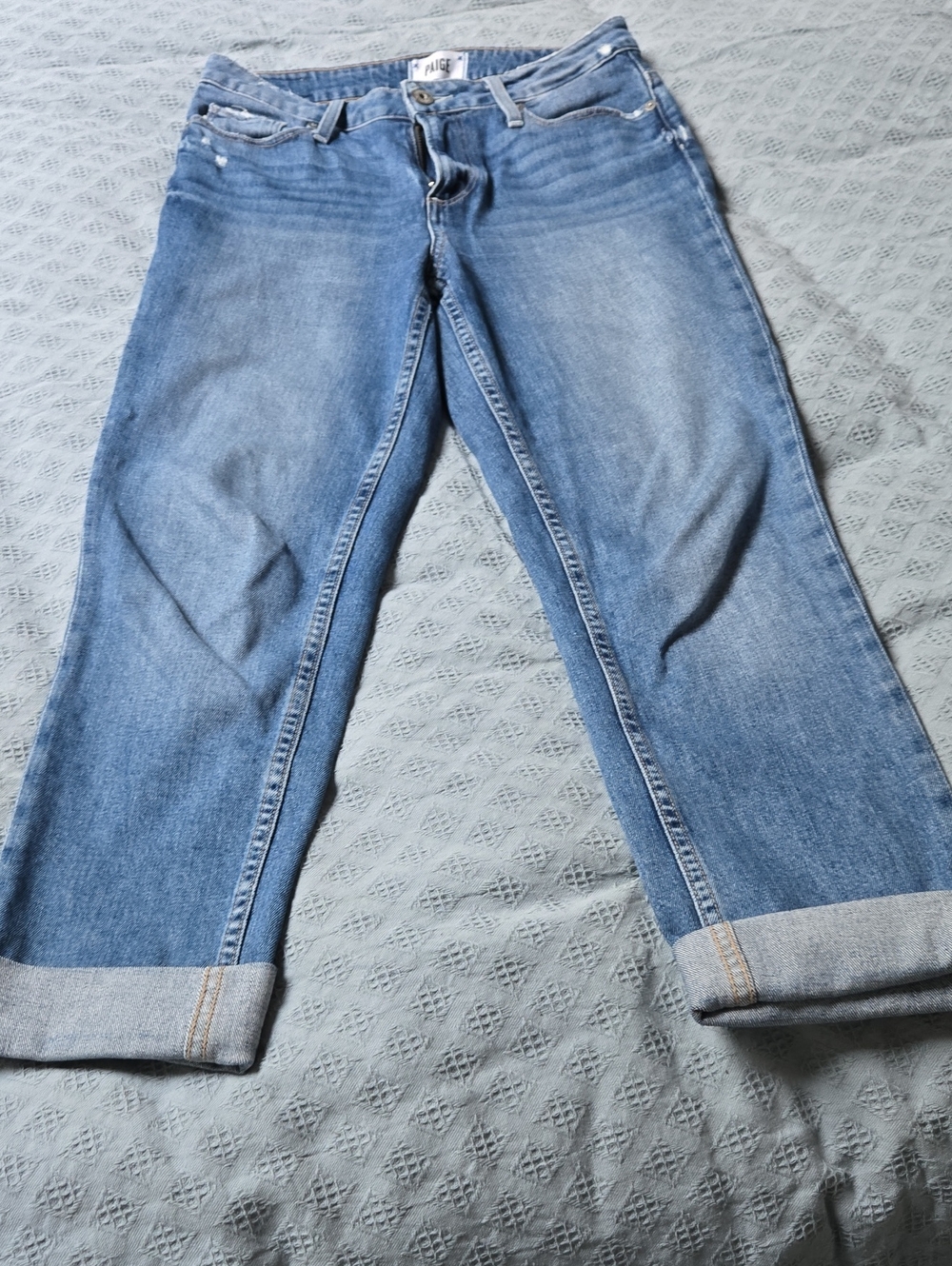 PAIGE Medium Blue Boyfriend Jeans with Rolled Cuffs